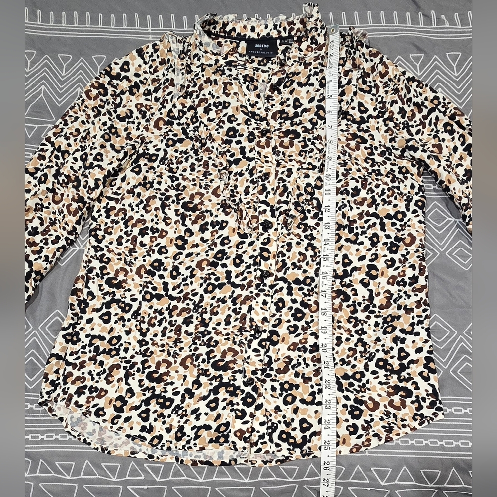 Maeve Katia Ruffled Leopard Print Button Down Blouse Size 6 - Picture 7 of 10